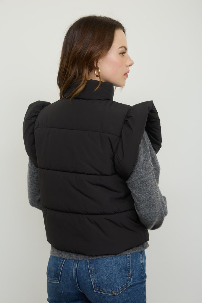 Bow Puffer Vest - Black - BluePeppermint Boutique