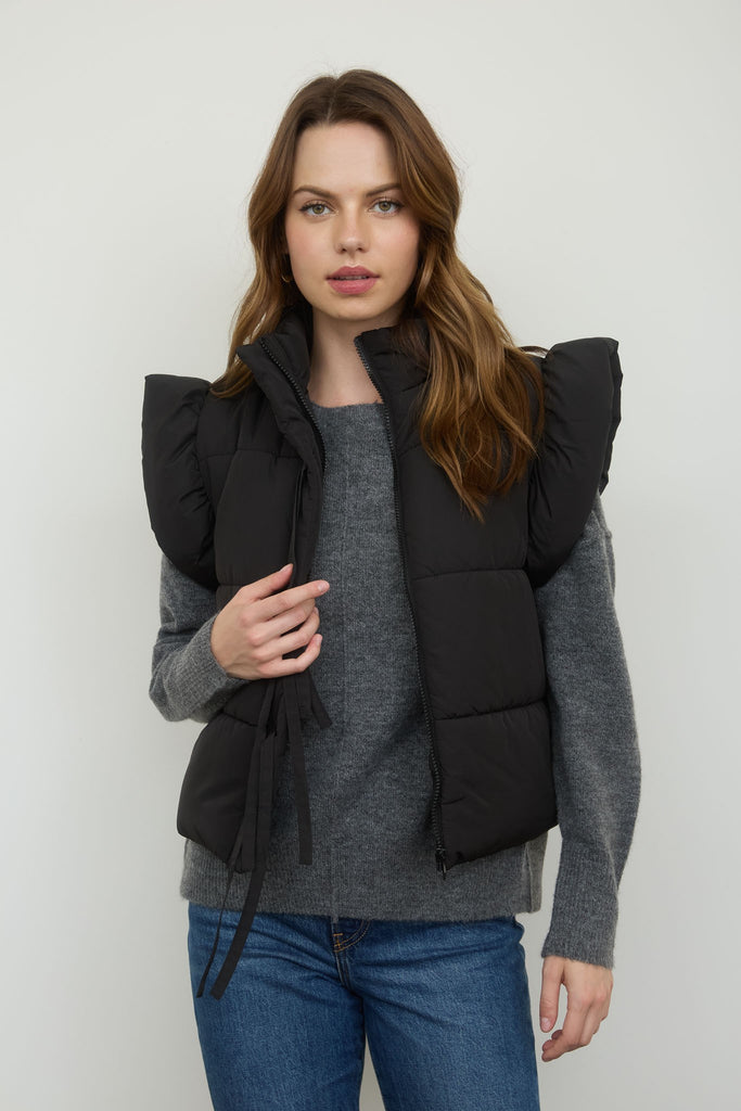 Bow Puffer Vest - Black - BluePeppermint Boutique