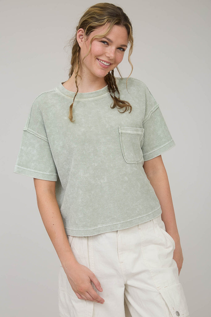 Ribbed Pocket Tee - BluePeppermint Boutique