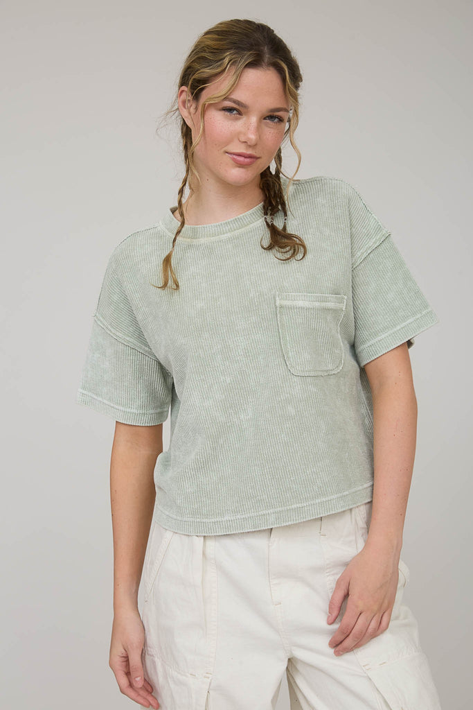 Ribbed Pocket Tee - BluePeppermint Boutique