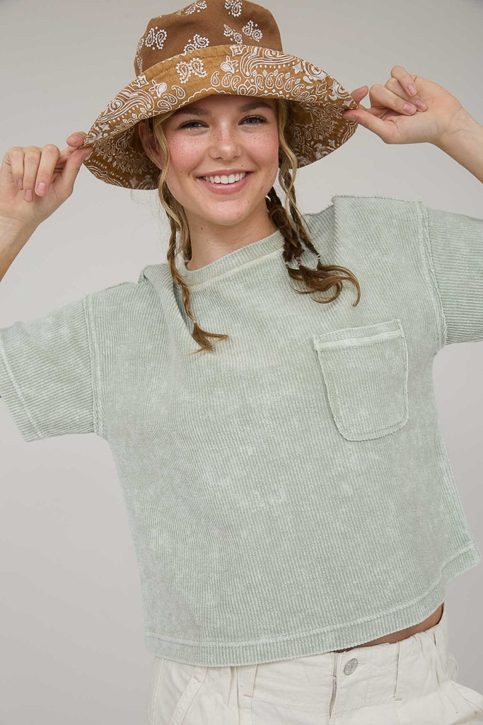 Ribbed Pocket Tee - BluePeppermint Boutique