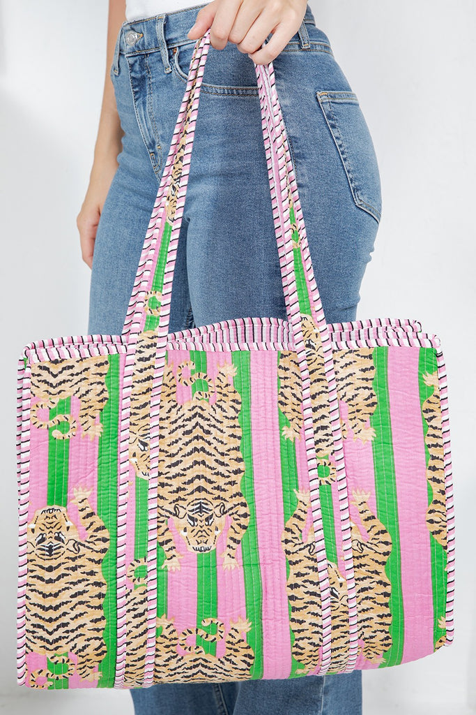 Reversible Tiger Tote Bag - Green - BluePeppermint Boutique