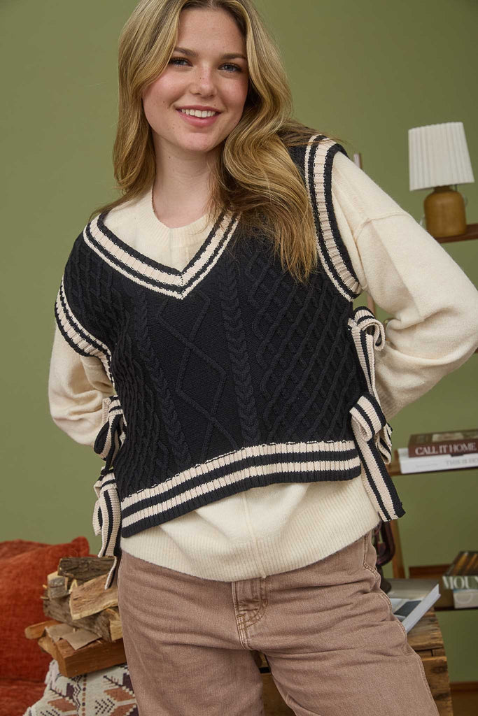 Varsity Cable Knit Vest - BluePeppermint Boutique
