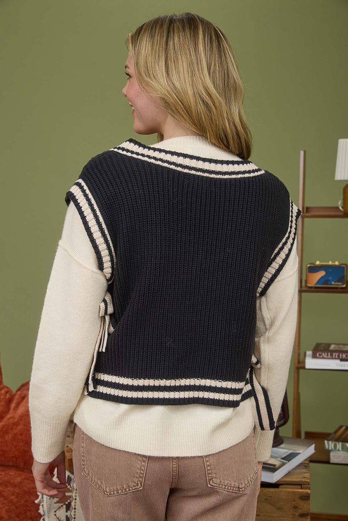 Varsity Cable Knit Vest - BluePeppermint Boutique