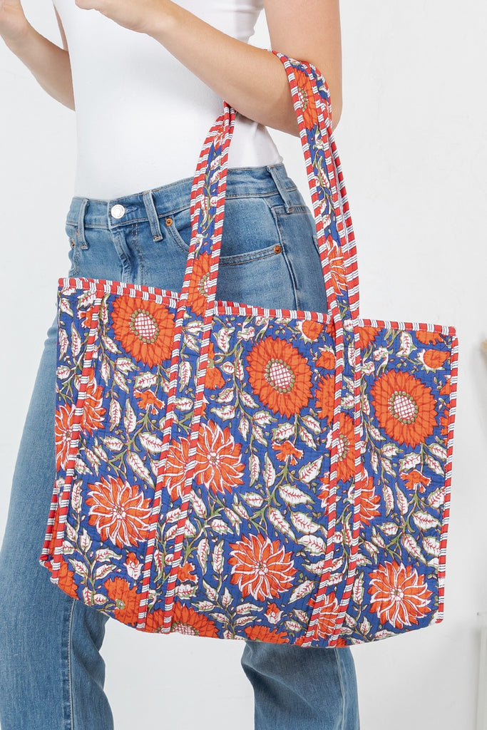 Navy/Orange Reversible Bag - BluePeppermint Boutique