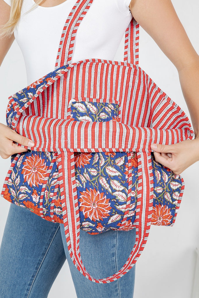 Navy/Orange Reversible Bag - BluePeppermint Boutique