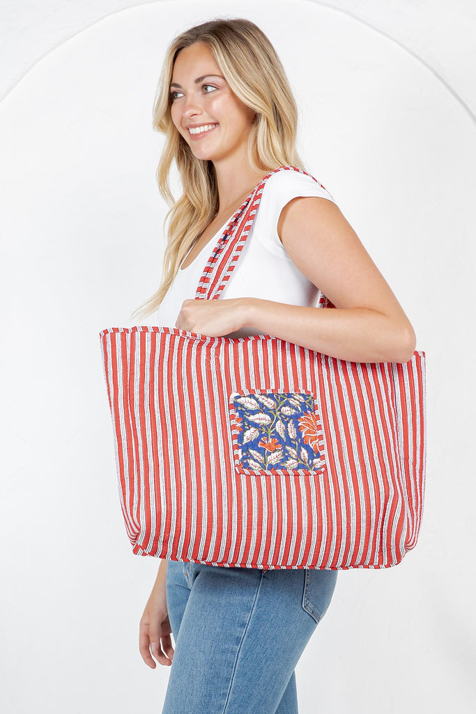 Navy/Orange Reversible Bag - BluePeppermint Boutique