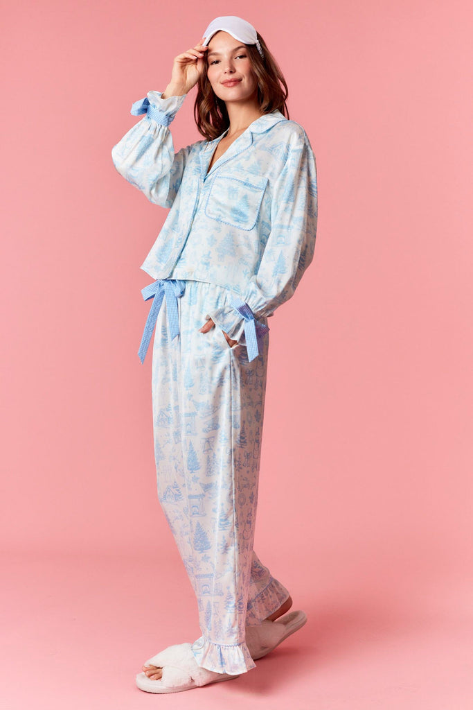 Christmas Satin Pajama Set - Blue - FINAL SALE - BluePeppermint Boutique