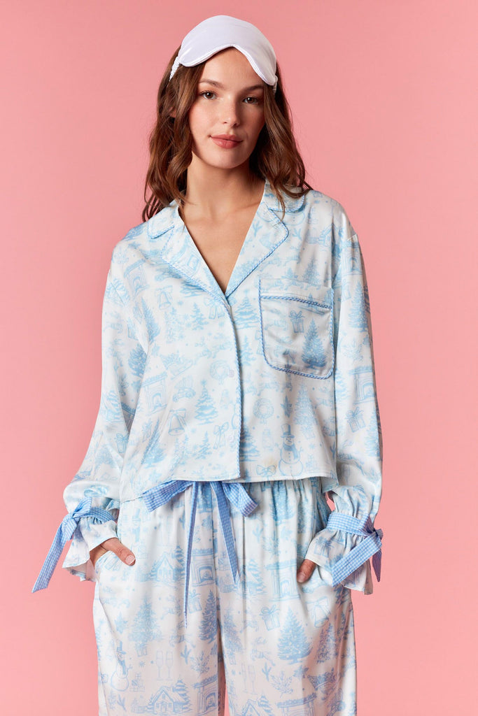 Christmas Satin Pajama Set - Blue - FINAL SALE - BluePeppermint Boutique