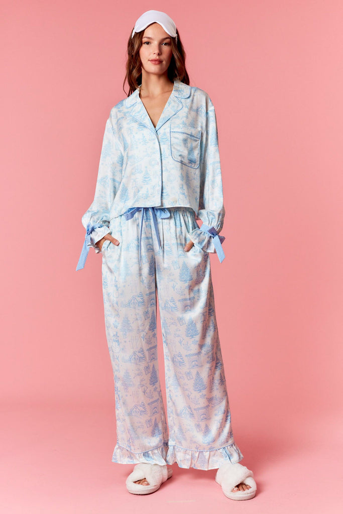 Christmas Satin Pajama Set - Blue - FINAL SALE - BluePeppermint Boutique
