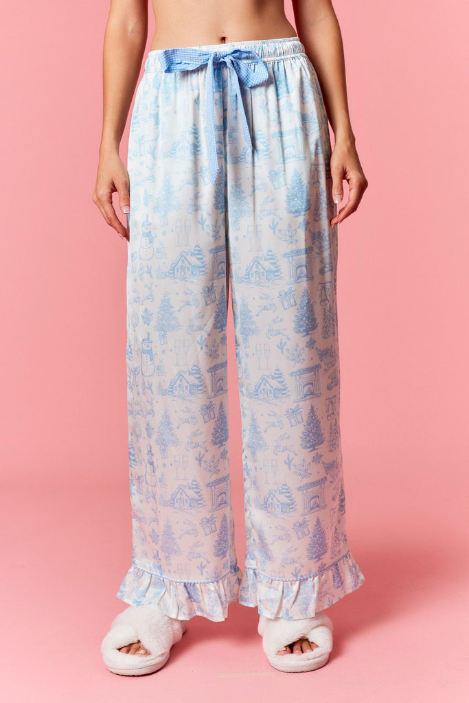 Christmas Satin Pajama Set - Blue - FINAL SALE - BluePeppermint Boutique