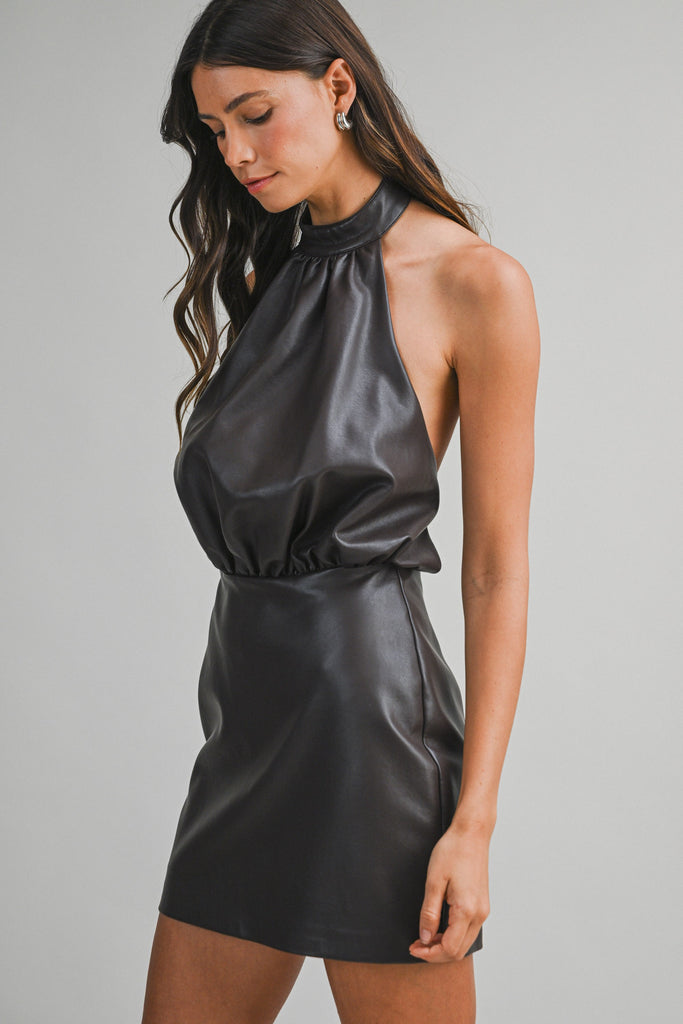 Leather Halter Dress - BluePeppermint Boutique