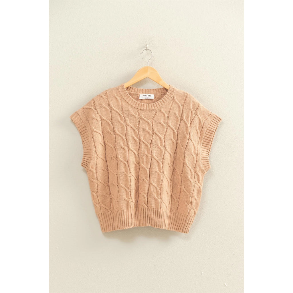 Rix Cable Knit Sweater Vest - Dark Taupe - BluePeppermint Boutique