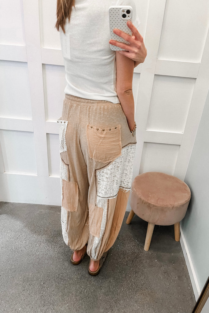 crochet patch harem pants