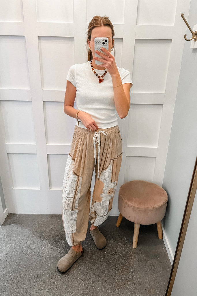 crochet patch harem pants