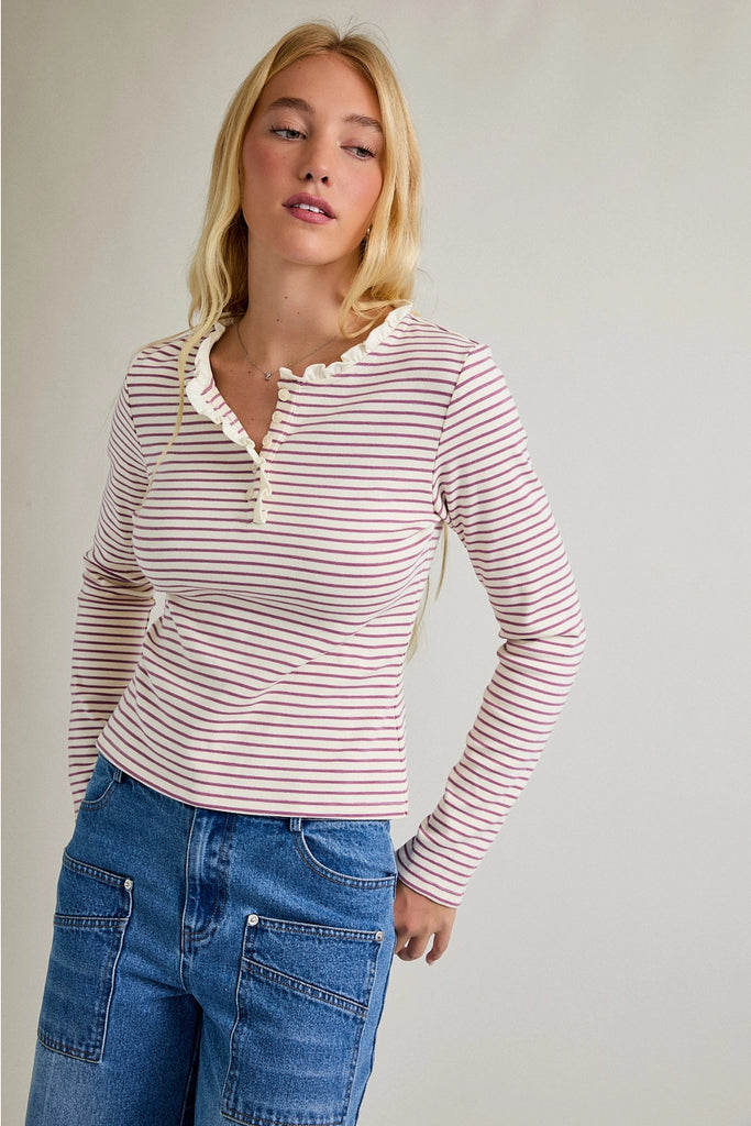 Noah Striped Henley - BluePeppermint Boutique