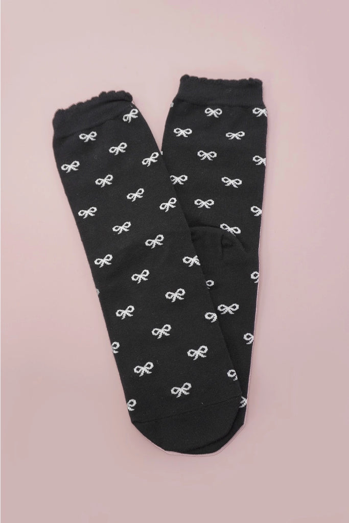 Mid Calf Bow Socks - Black - BluePeppermint Boutique