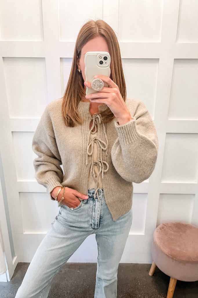 Macchiato Tie Sweater - BluePeppermint Boutique