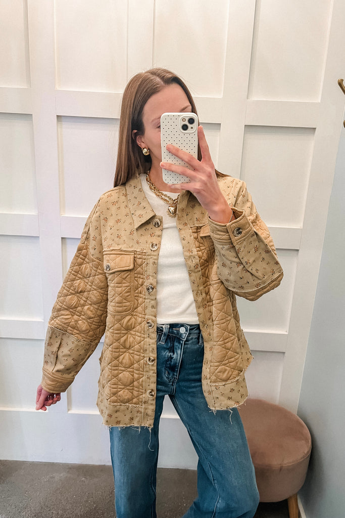 brown floral quilted jacket