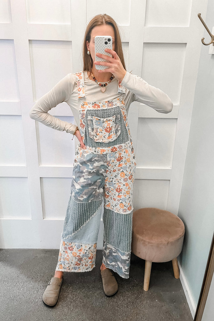 floral print overalls