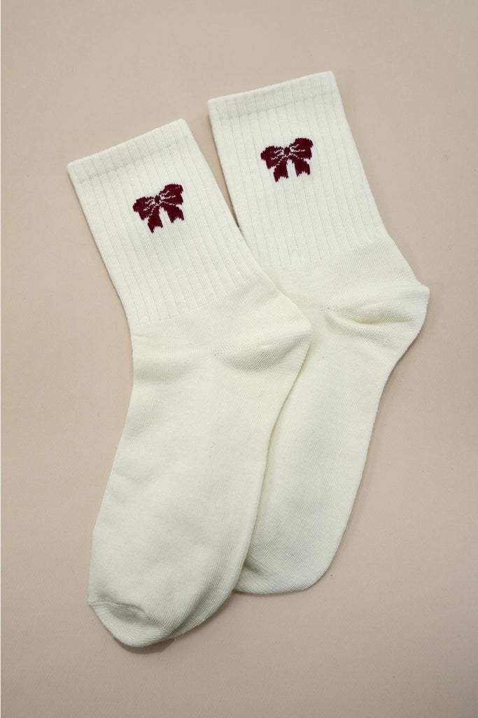 Bow Crew Socks - Off White - BluePeppermint Boutique