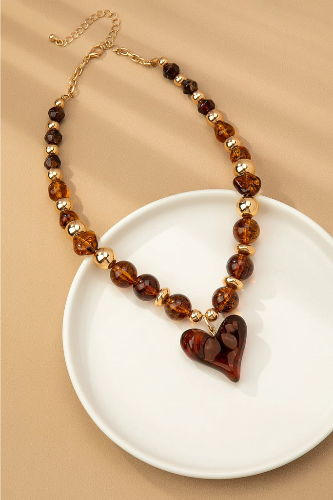 Chunky Beaded Heart Necklace - BluePeppermint Boutique