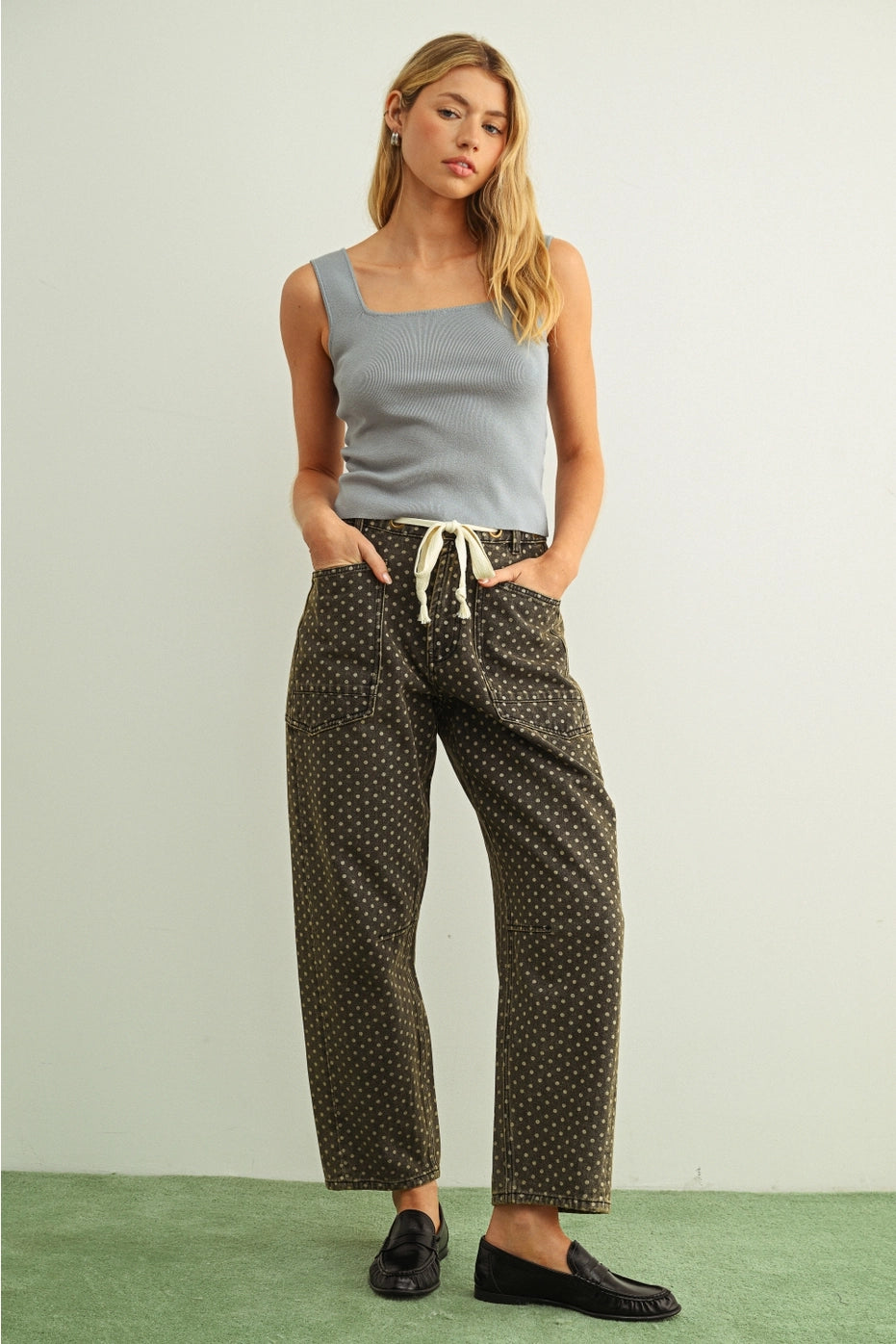 Victory Lap Checkered Denim Wide Leg Overall - Cream/Black
