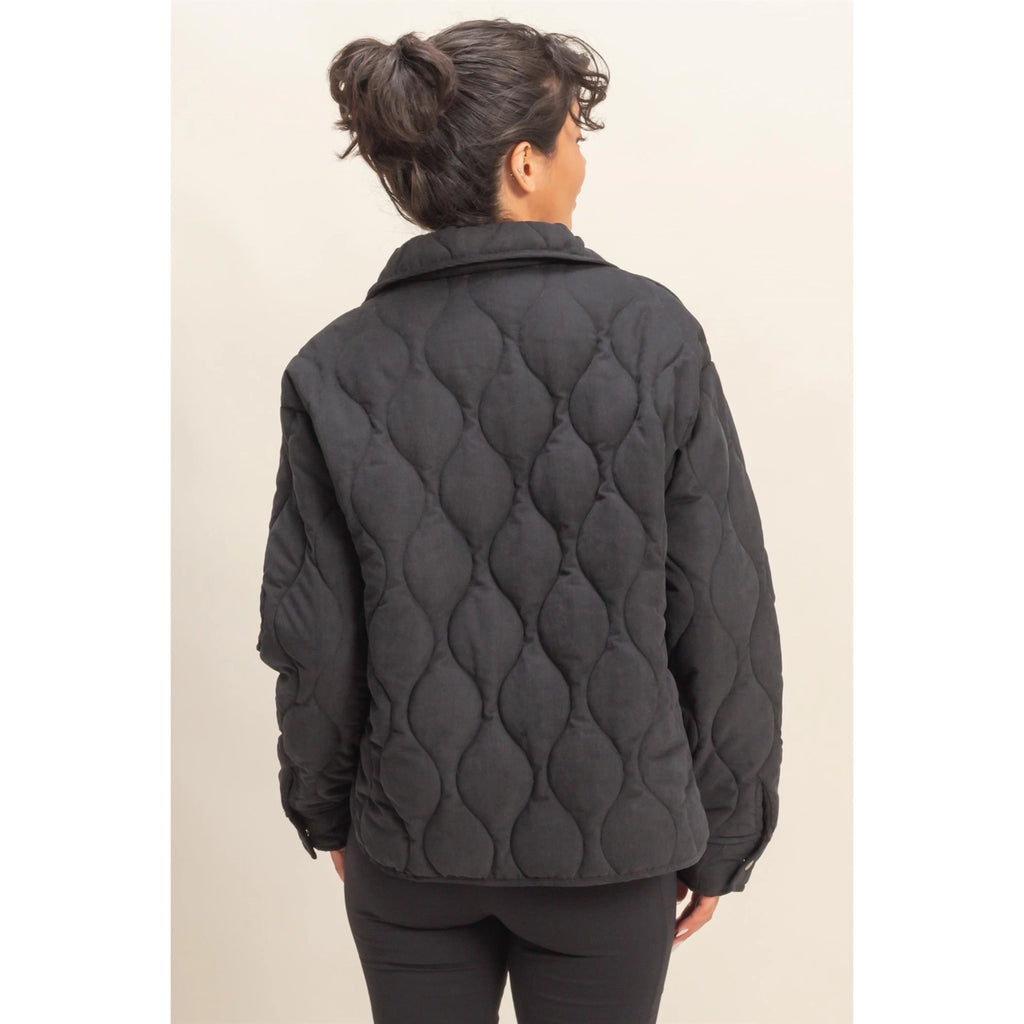 Dell Quilted Half Zip Jacket - Black - BluePeppermint Boutique