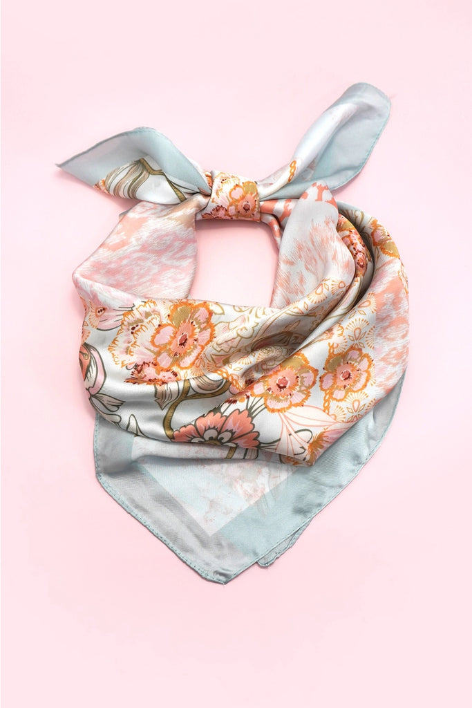 Coral Floral Print Bandana Scarf - BluePeppermint Boutique