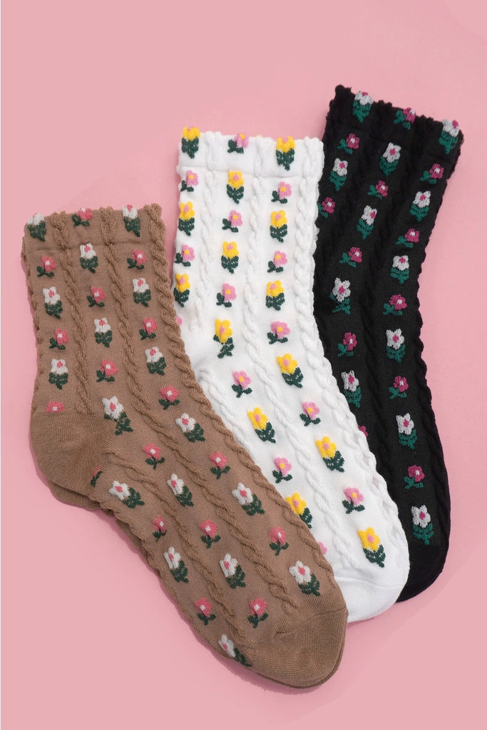 Mid Calf Flower Socks - BluePeppermint Boutique