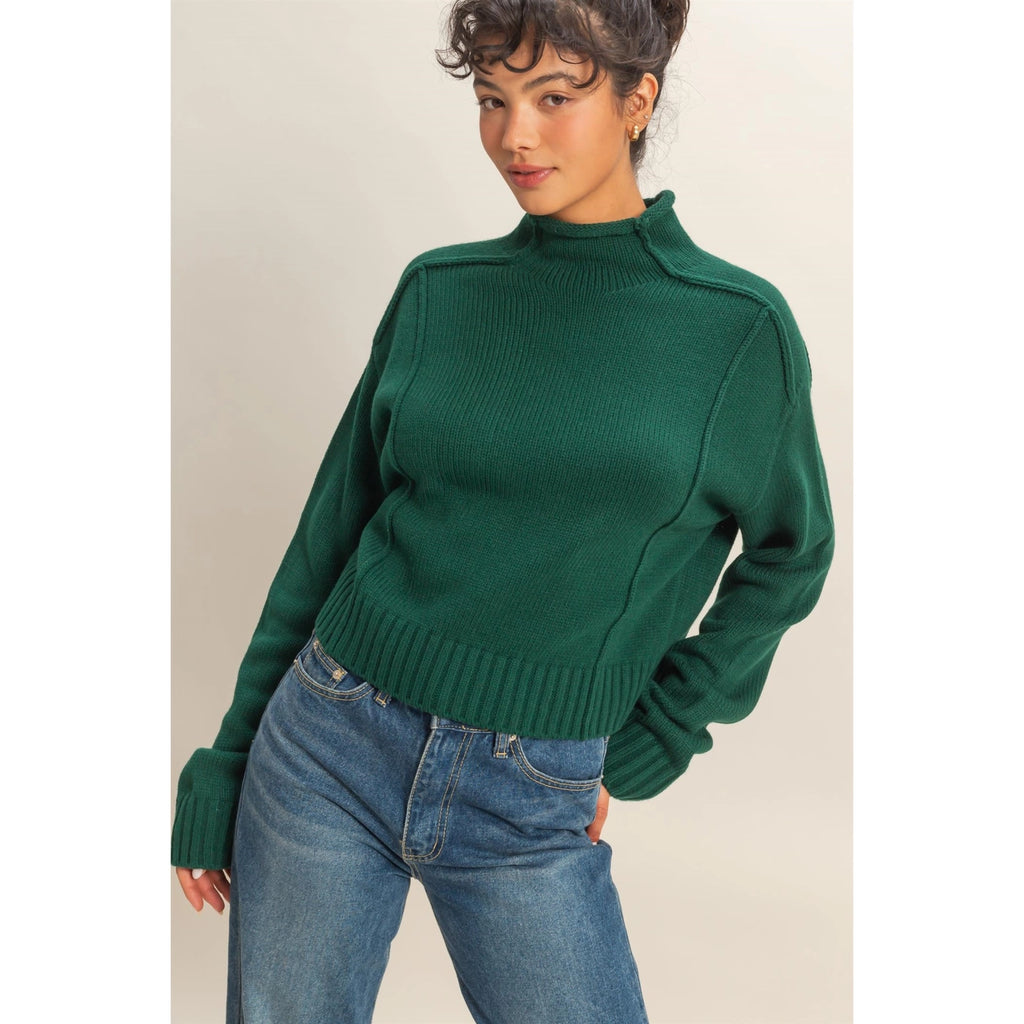Bobbi High Roll Neck Sweater - Dark Green - BluePeppermint Boutique