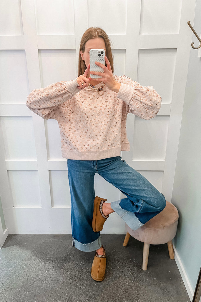 pink floral pullover