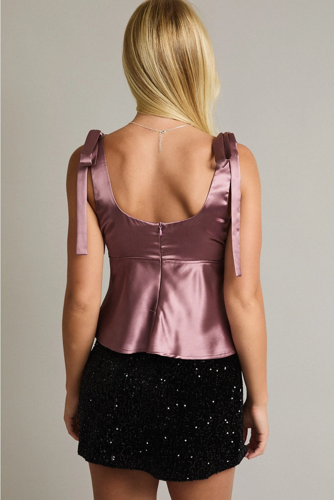 Maeve Bow Shoulder Satin Top - BluePeppermint Boutique