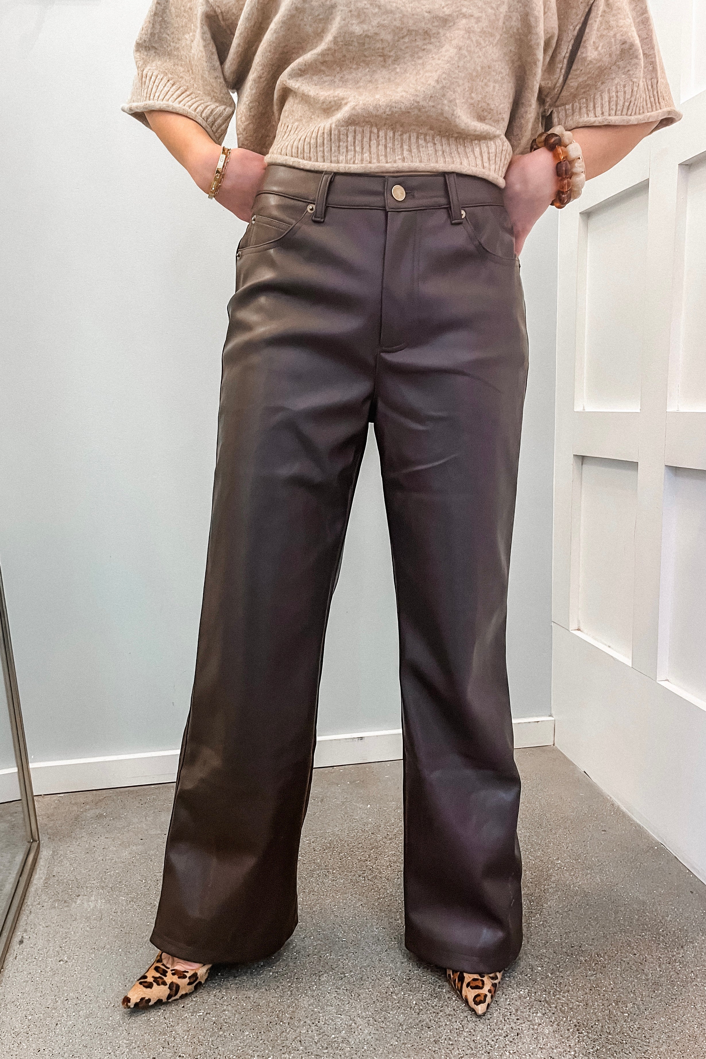 Domino High Waisted Leather Pants - FINAL SALE Chocolate Brown / Small Domino High Waisted Leather Pants - FINAL SALE Chocolate Brown / Small