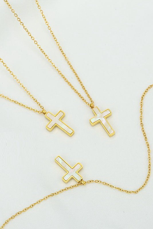 Pearly Cross Necklace - BluePeppermint Boutique