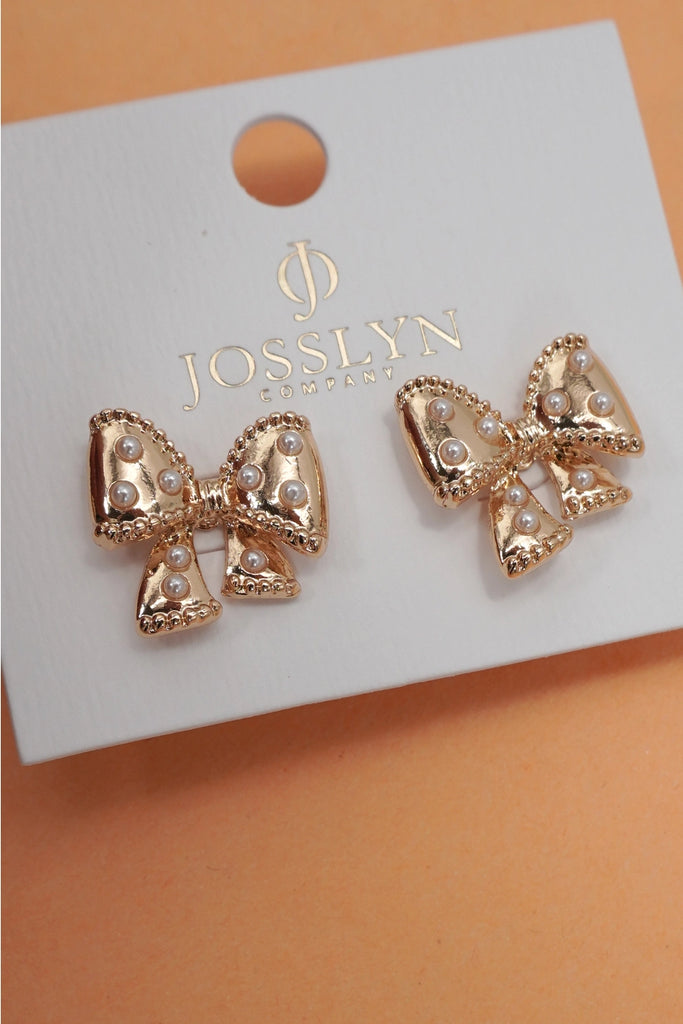 Bow Pearl Stud Earrings - BluePeppermint Boutique