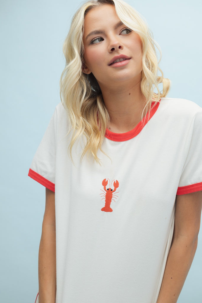 Lobster Embroidered Tee - BluePeppermint Boutique