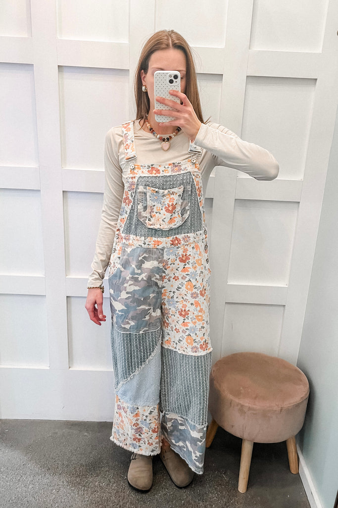 floral print overalls