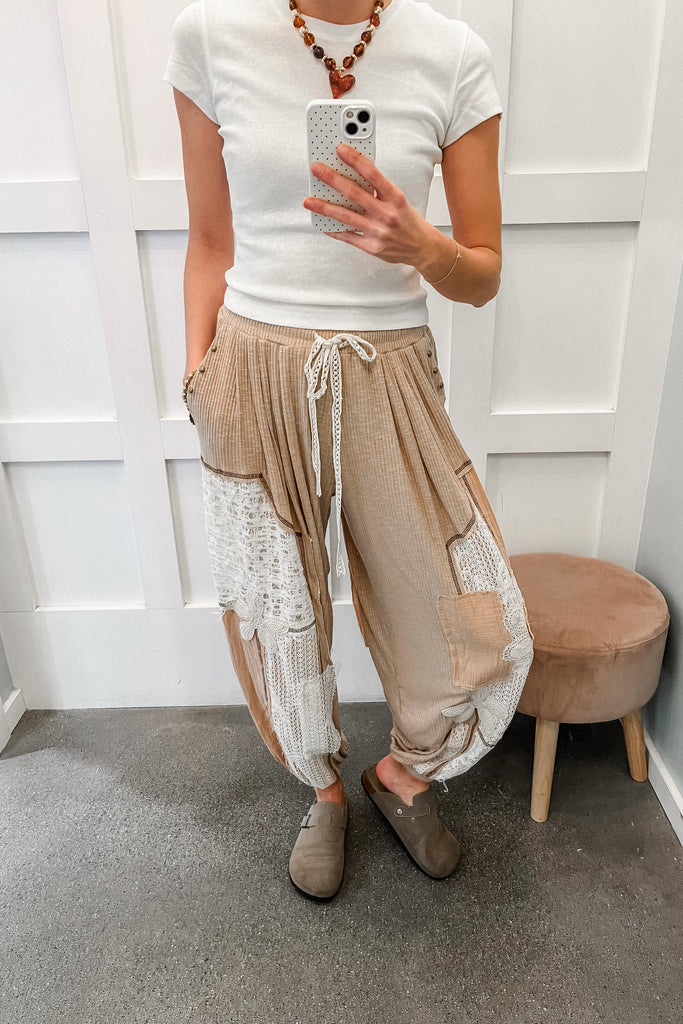 crochet patch harem pants