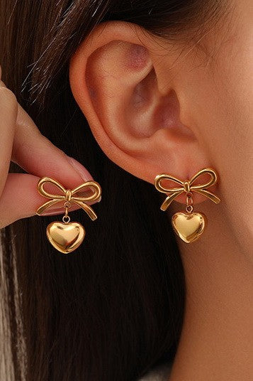 Bow/Heart Drop Earrings - BluePeppermint Boutique