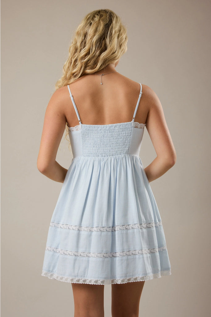 Sweet Trim Mini Dress - Light Blue | BluePeppermint Boutique