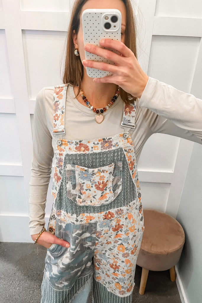 floral print overalls