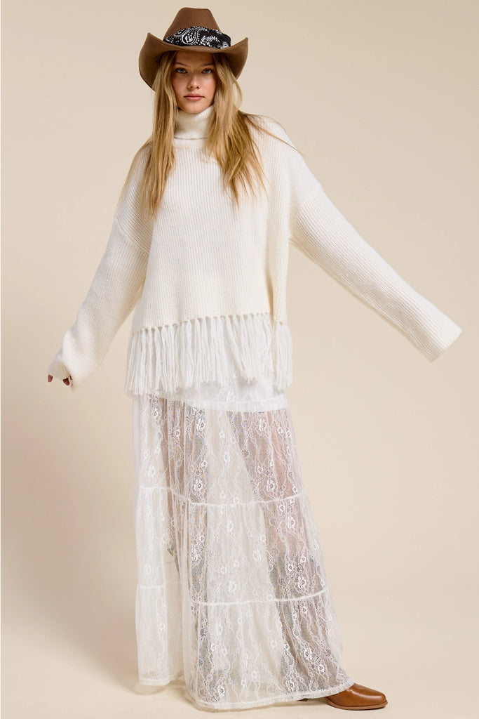 Sterling Fringe Turtleneck Sweater - BluePeppermint Boutique