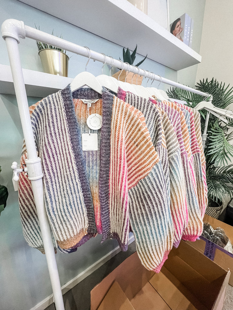 rainbow ribbed oversized cardigan