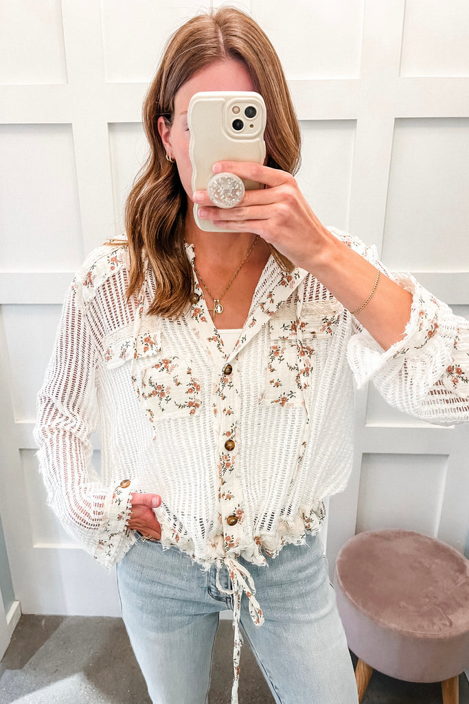 Floral Patch Crochet Hoodie - BluePeppermint Boutique