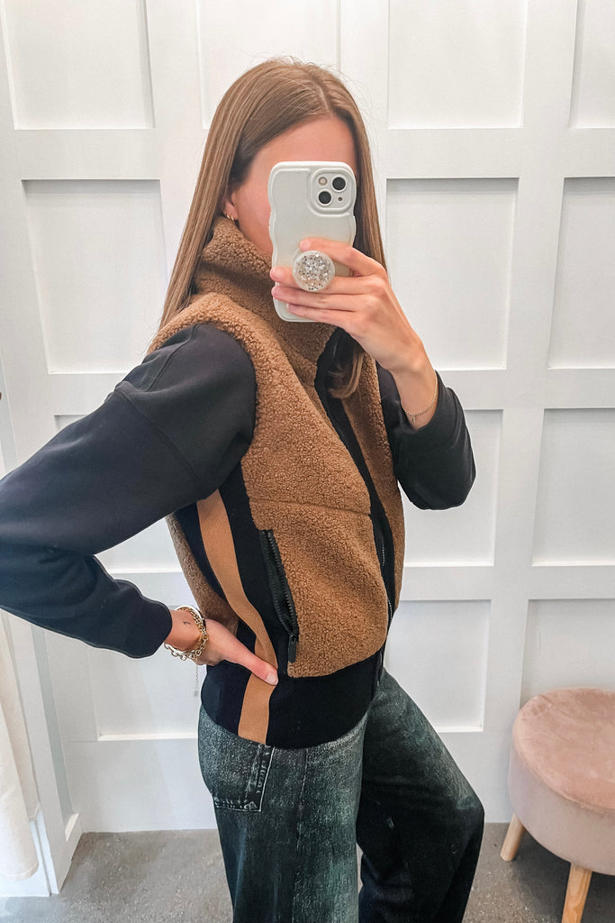 Toffee Sherpa Vest - BluePeppermint Boutique