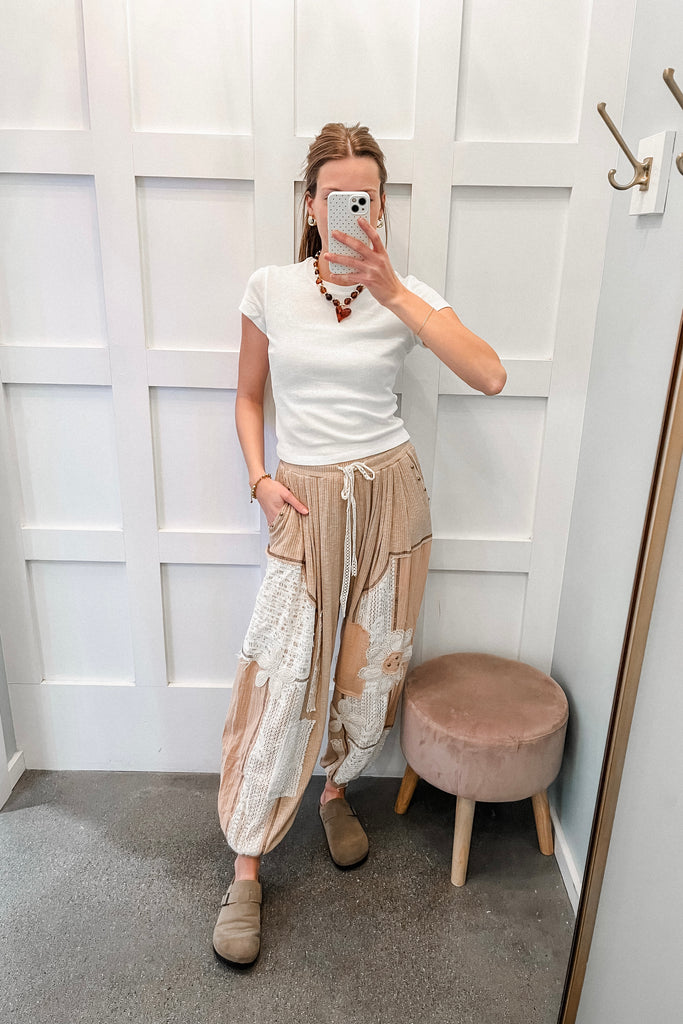 crochet patch harem pants