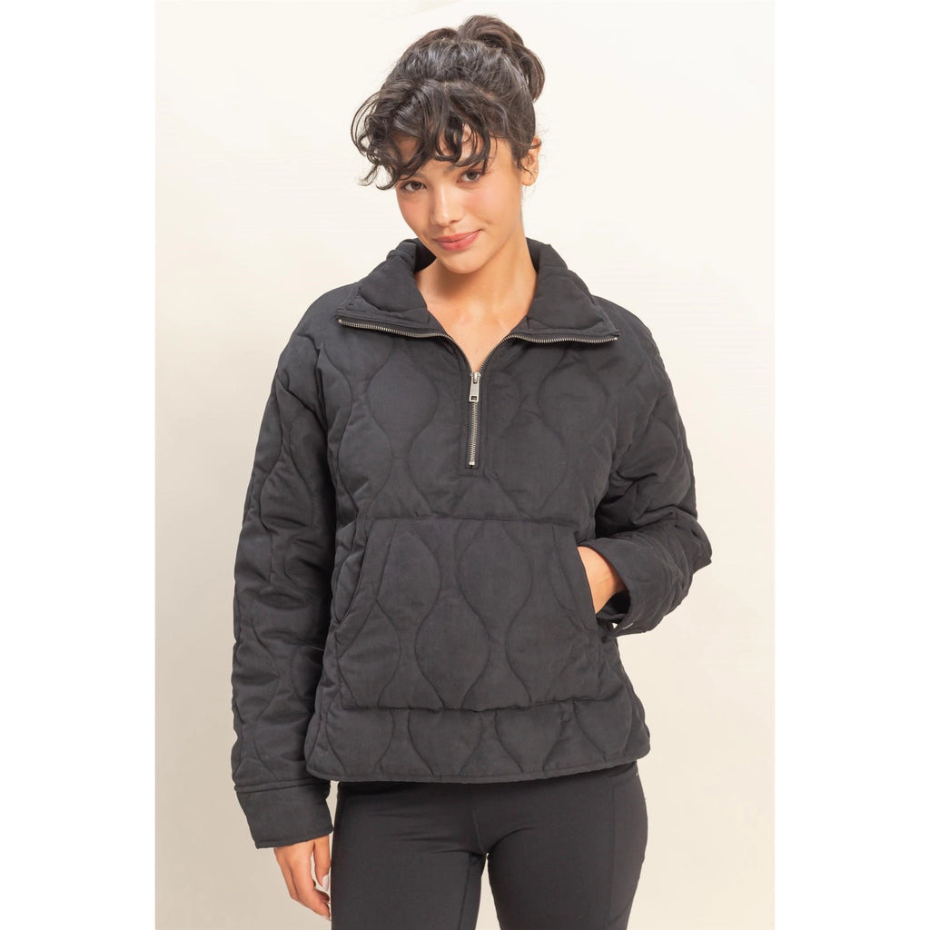 Dell Quilted Half Zip Jacket - Black - BluePeppermint Boutique
