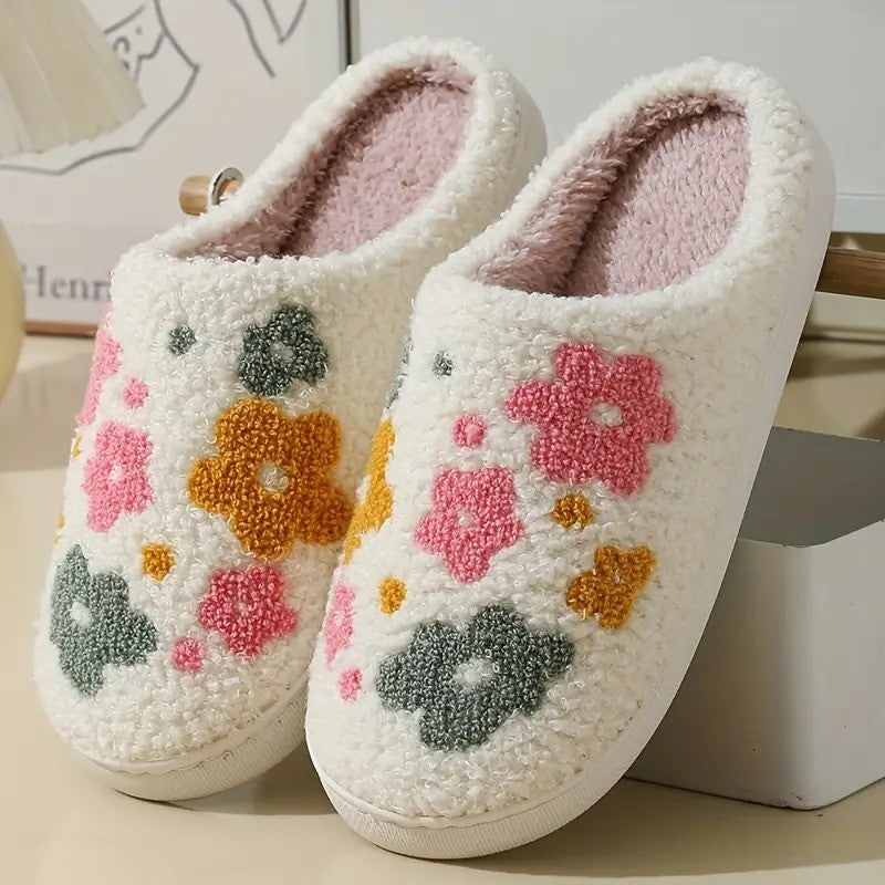 Flower Fuzzy Slippers - BluePeppermint Boutique
