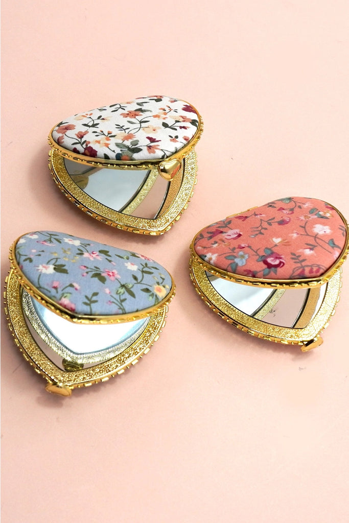 Heart Floral Compact Mirror - Pink - BluePeppermint Boutique